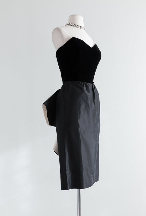Vintage Black & White Silk Velvet Cocktail Dress / Waist 26