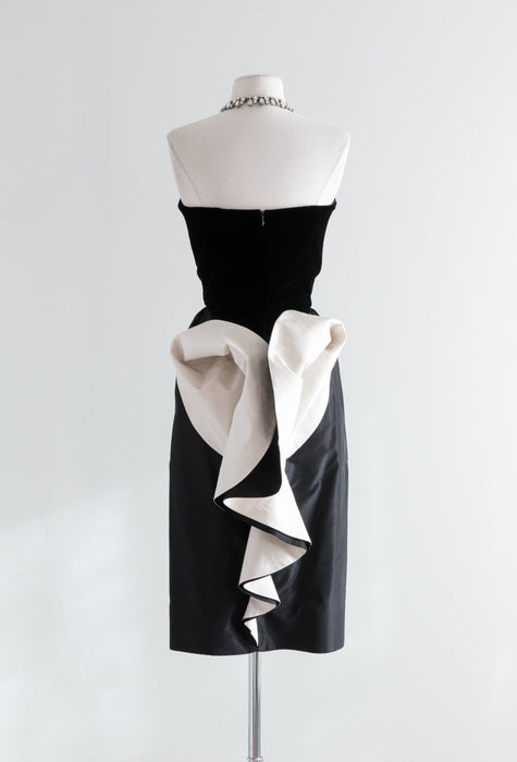 Vintage Black & White Silk Velvet Cocktail Dress / Waist 26