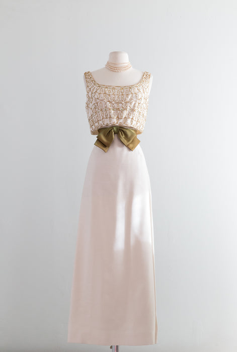 Elegant 1960's Ivory Beaded Evening Gown From Bonwit Teller / Waist 27