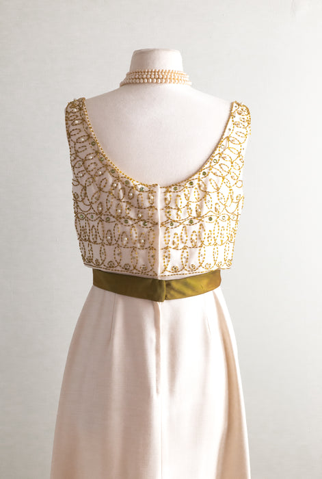 Elegant 1960's Ivory Beaded Evening Gown From Bonwit Teller / Waist 27