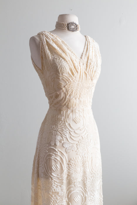 Rare 1930's Ivory Burnout Velvet Wedding Gown / Waist 26 – Xtabay Vintage