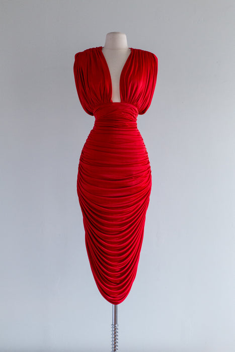 Vintage Blood Red Heartbreaker Ruched Dress / Medium