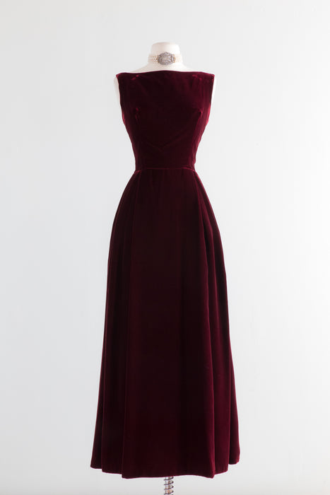 Spill The Wine ...Fabulous 1960's Pinot Noir Velvet Evening Gown / Small