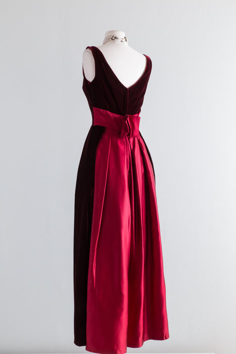 Spill The Wine ...Fabulous 1960's Pinot Noir Velvet Evening Gown / Small
