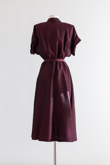 Stunning Early 1950's Crushed Grape Taffeta Cocktail Dress / Large