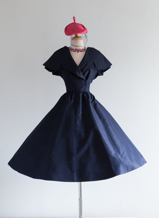Gorgeous 1950's New Look Era Midnight Silk Taffeta Dress by Larry Aldrich