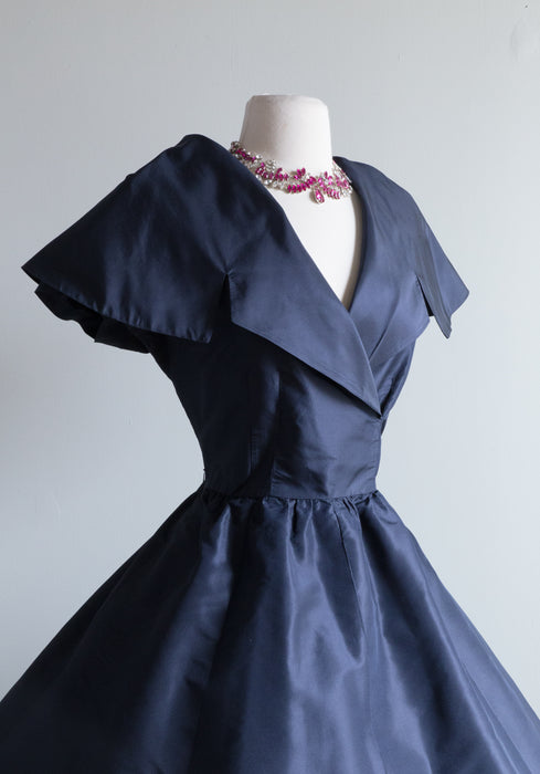 Gorgeous 1950's New Look Era Midnight Silk Taffeta Dress by Larry Aldrich