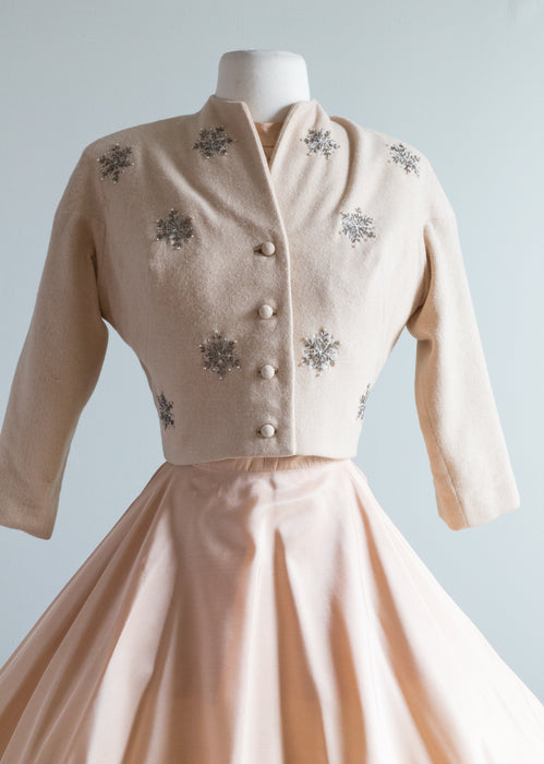 Ethereal 1950's Snowflake Party Dress With Jacket By Junior Accent / Small