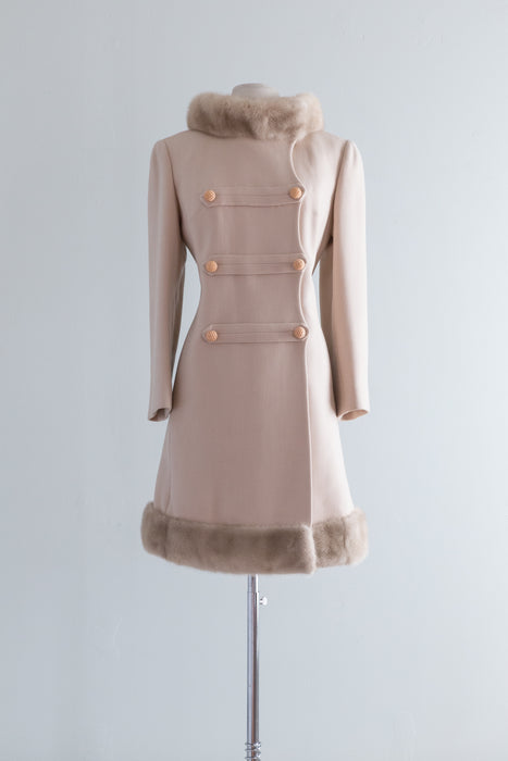 Stunning 1960's Oyster Wool Princess Coat Trimmed in Mink / SM