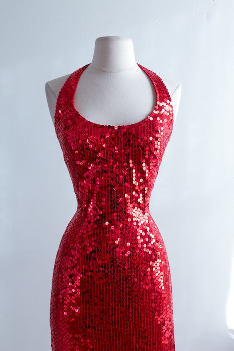 Vintage Red Sequin Evening Gown a la Jessica Rabbit / ML