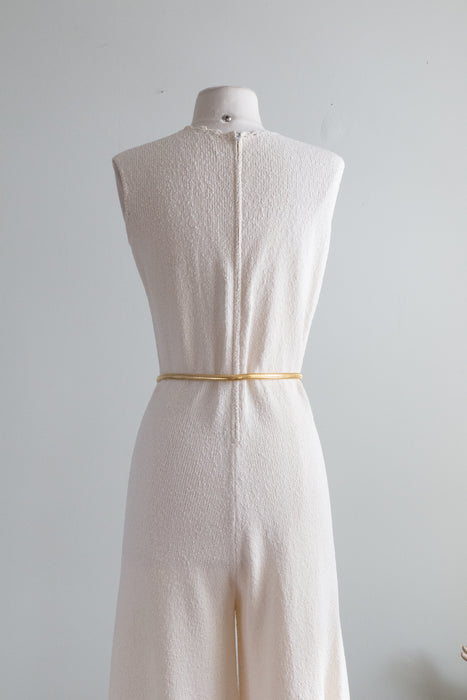 Fabulous 1970's Ivory Knit Jumpsuit By JoAnn / ML