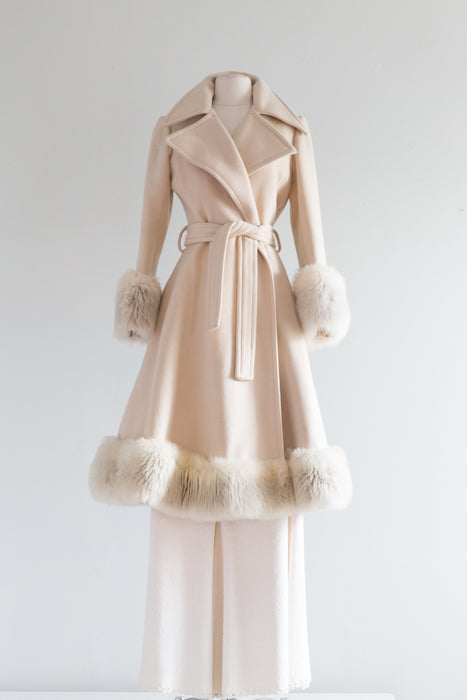 Early 1970s Glam Wool Princess Coat With Fur Trim / Small