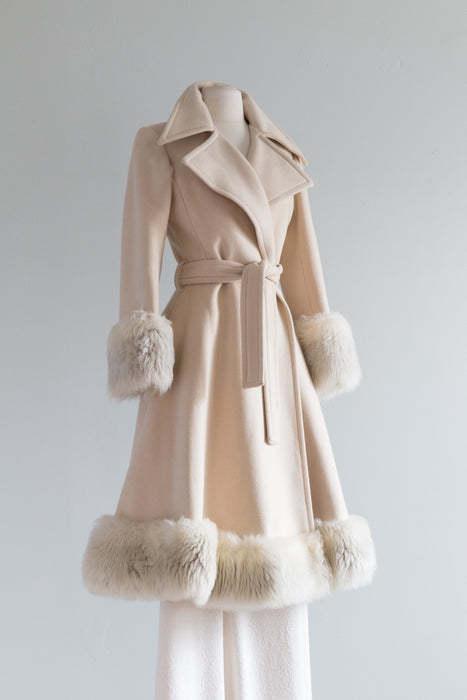 Early 1970s Glam Wool Princess Coat With Fur Trim / Small