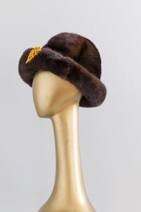 Fabulous 1970s Mink Bucket Style Hat With Brim / SM