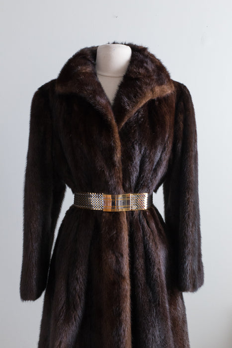 Vintage Chocolate Mink Fur Coat by Ferninando Celio / Medium