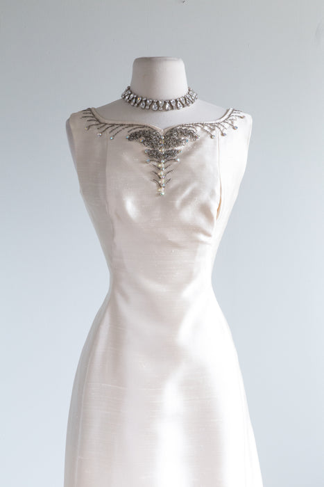 Fabulous 1960's Ivory Silk Evening Gown And Jacket By Gino Rossi / Small