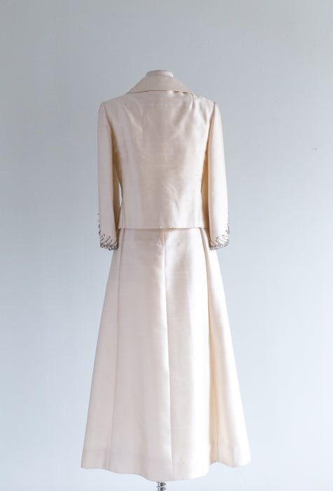 Fabulous 1960's Ivory Silk Evening Gown And Jacket By Gino Rossi / Small
