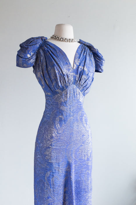 Exquisite 1930's Periwinkle Silver Metallic Lame' Evening Gown / SM