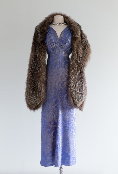 Exquisite 1930's Periwinkle Silver Metallic Lame' Evening Gown / SM