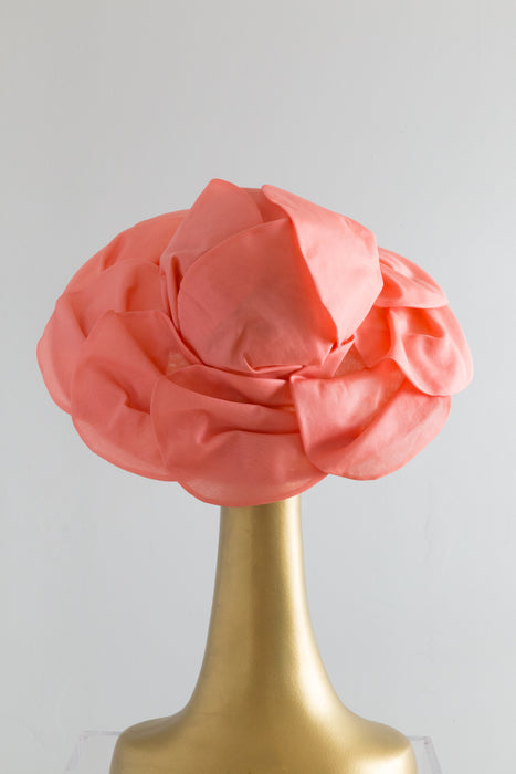 Fabulous 1950's Coral Silk Organza Broad Brim Hat By Sonni