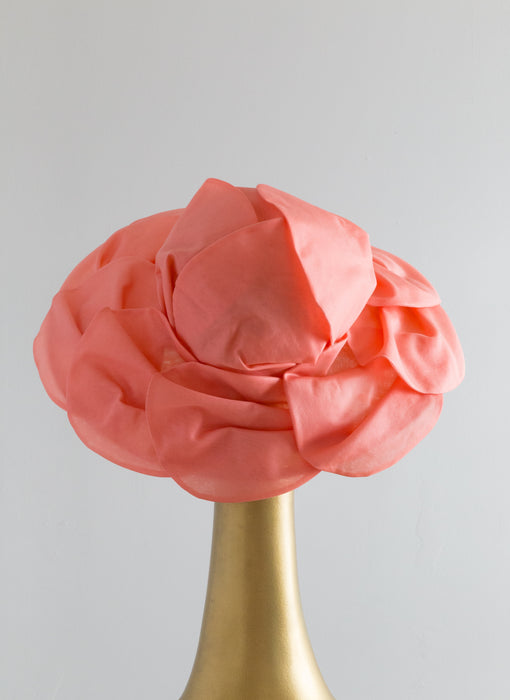 Fabulous 1950's Coral Silk Organza Broad Brim Hat By Sonni