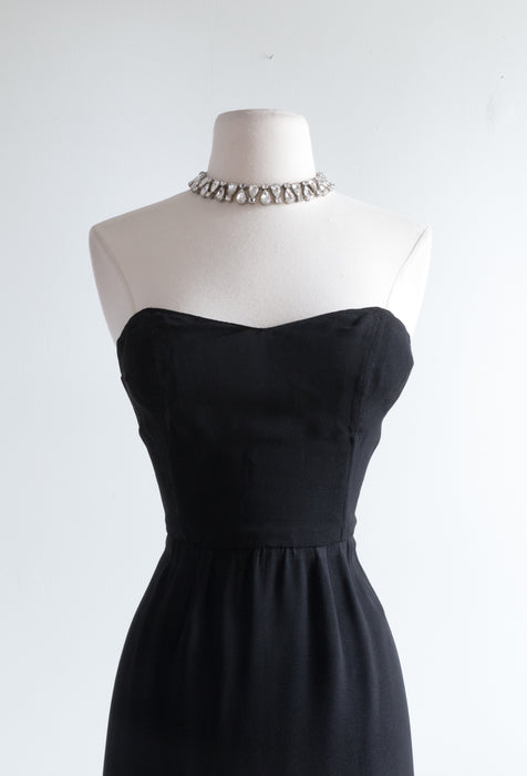 RARE 1950's Jacques Griffe Couture Cocktail Dress In Black Crepe / Small