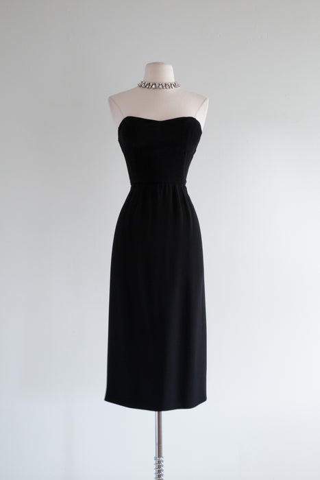 RARE 1950's Jacques Griffe Couture Cocktail Dress In Black Crepe / Small