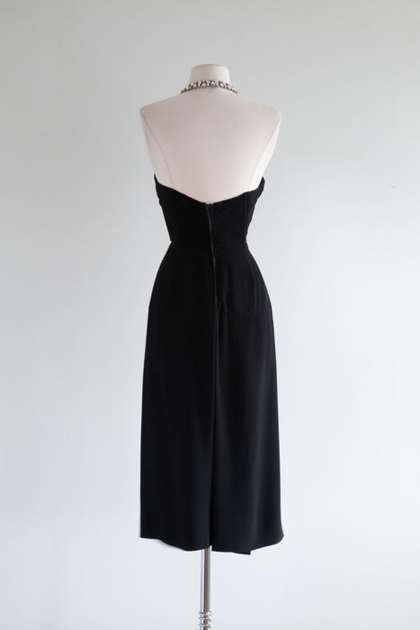 RARE 1950's Jacques Griffe Couture Cocktail Dress In Black Crepe / Small