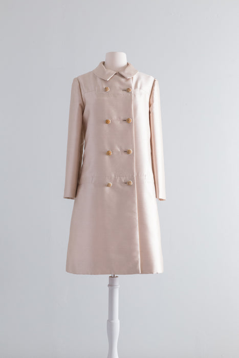 1960's Champagne Silk Evening Coat From Saks Fifth Avenue / ML