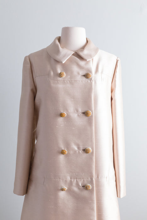 1960's Champagne Silk Evening Coat From Saks Fifth Avenue / ML