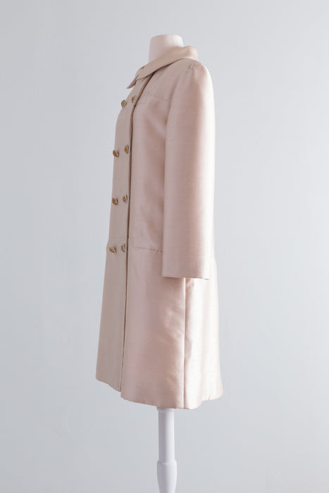 1960's Champagne Silk Evening Coat From Saks Fifth Avenue / ML