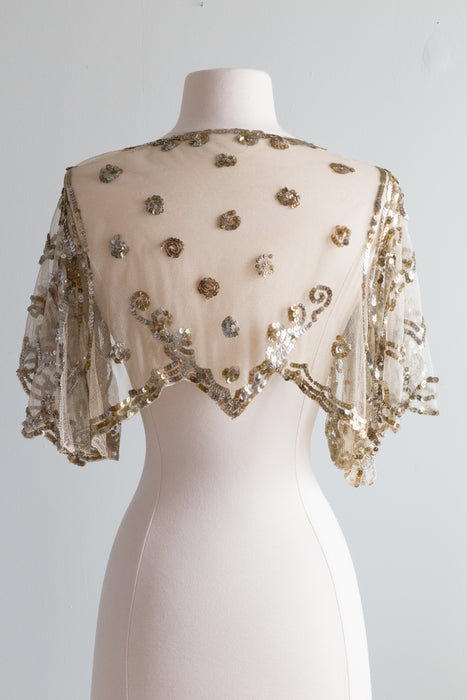 Ethereal 1930's Silver Sequined Bolero / XS