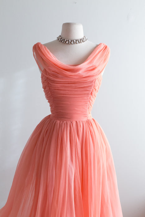 Spectacular 1950's Coral Splendor Prom Dress / Waist 24