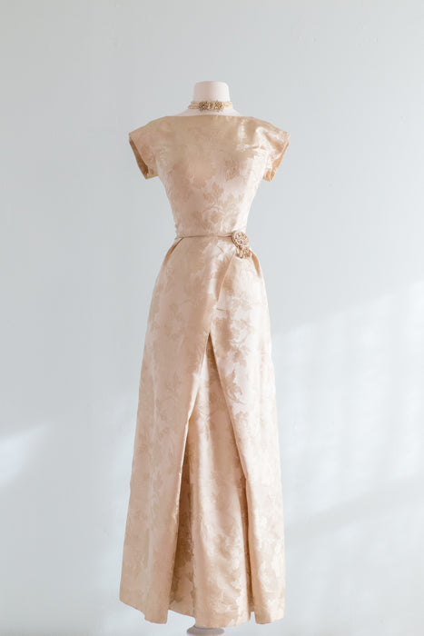 Stunning 1960's Silk Brocade Evening Gown By Dynasty / Waist 27