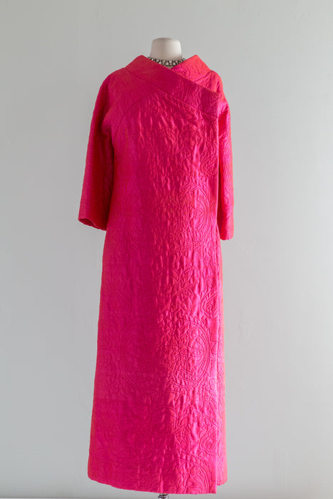 Spectacular 1960's HOT PINK Silk Maxi Coat & Hostess Gown / Medium