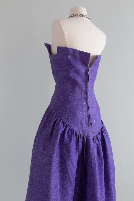 Iconic 1960's Blue Violet Silk Arnold Scaasi Evening Gown  / Waist 26"