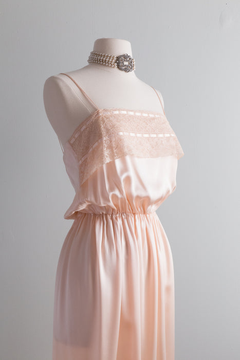 Dreamy 1970's Peggy Jennings Pink Silk Gown & Organza Coat  / Medium