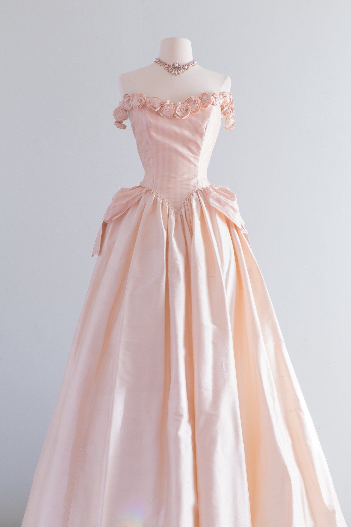 strapless open back dress Vintage Rococo Inspired Pink Silk Wedding Gown With Rosette Bodice / W –  Xtabay Vintage