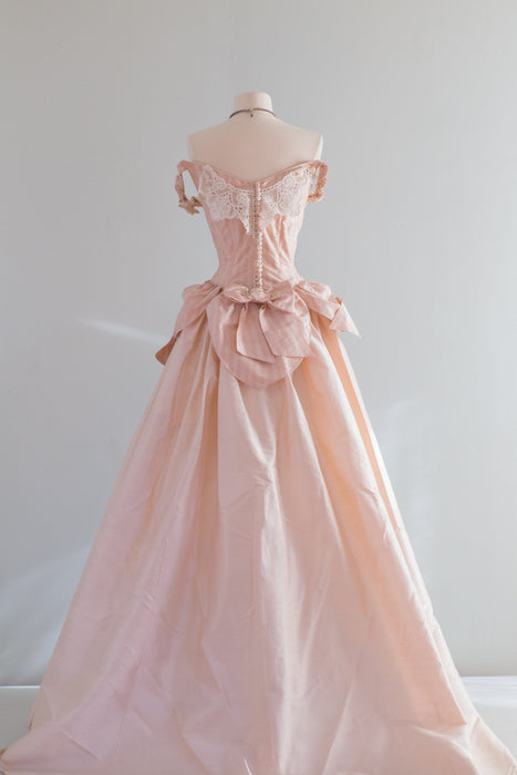Vintage Rococo Inspired Pink Silk Wedding Gown With Rosette Bodice / Waist 26
