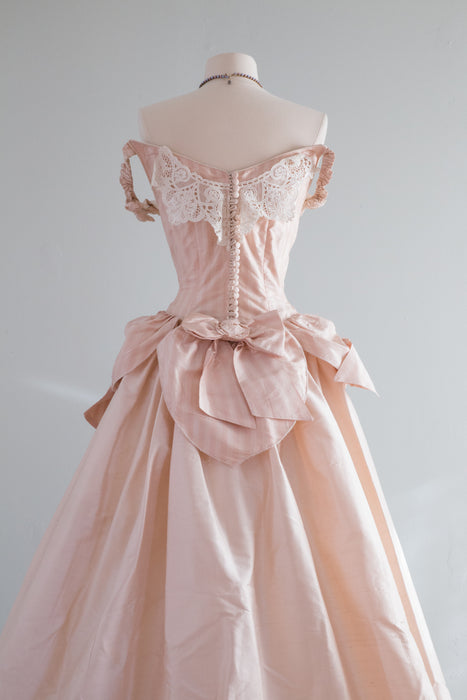 Vintage Rococo Inspired Pink Silk Wedding Gown With Rosette Bodice / Waist 26
