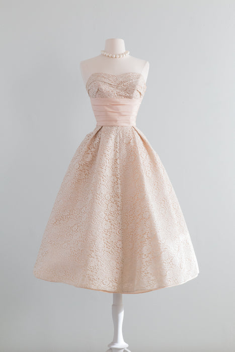 Beautiful 1950's Strapless Lace Wedding Dress With Matching Lace Bolero / Small
