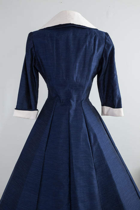 1950's Midnight Blue Silk New Look Dress By Jane Andre NOS / Waist 27