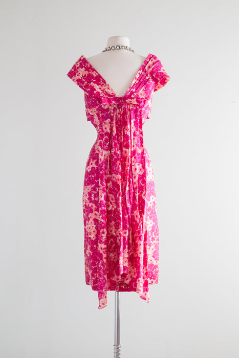 1950's Suzy Perette Silk Watercolor Floral Party Dress / Waist 27