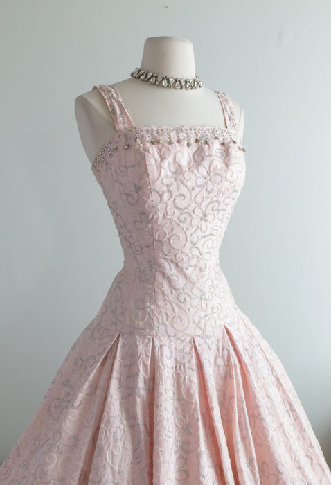 Stunning 1950's Pale Pink Party Dress By Perullo / Waist 26