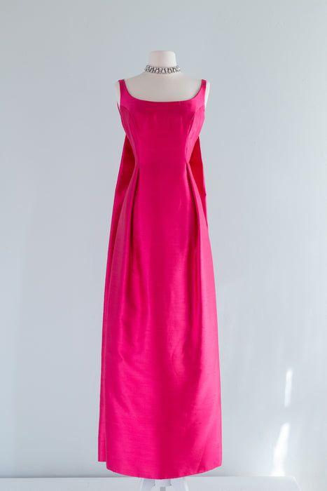 Stunning 1960's SHOCKING Pink Silk Evening Gown / Waist 30