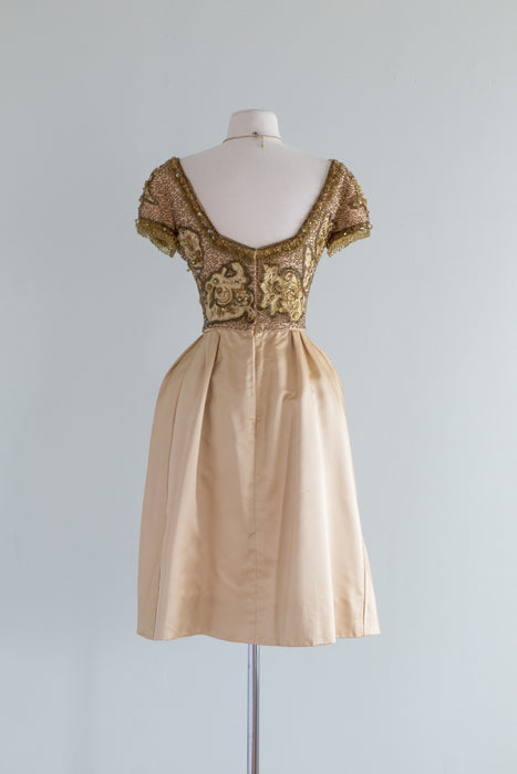 Elegant 1960's Lavishly Beaded Silk Cocktail Dress By Pat Sandler / XS
