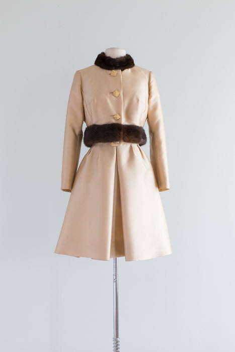 Divine 1960's Silk Cocktail Dress With Matching Mink Jacket / SM