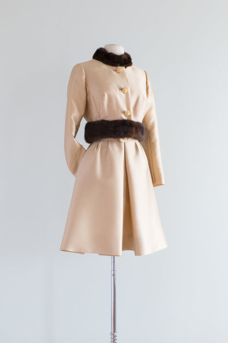 Divine 1960's Silk Cocktail Dress With Matching Mink Jacket / SM