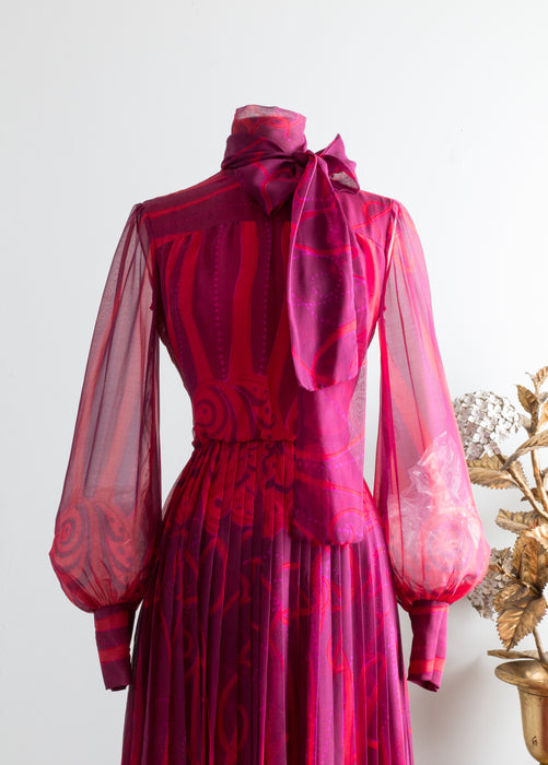 Gorgeous 1970's Art Nouveau Inspired Silk Chiffon Gown By Joan Leslie / Waist 26