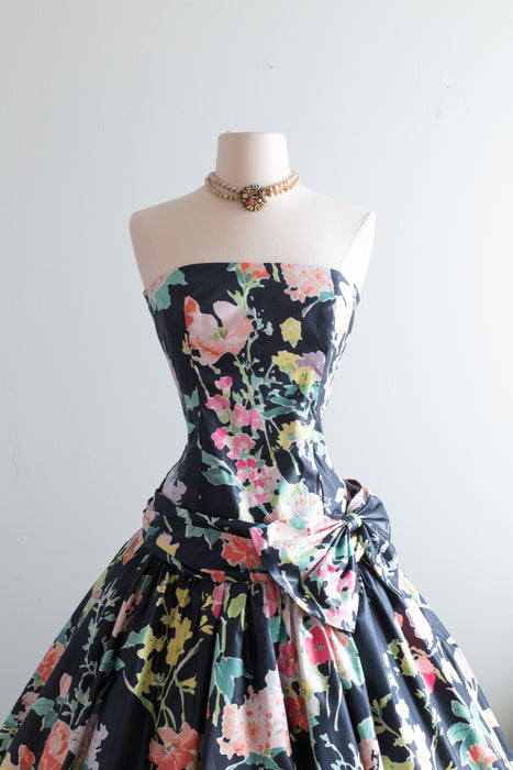 Spectacular 1980's Spring Cotton Floral Party Dress / Small